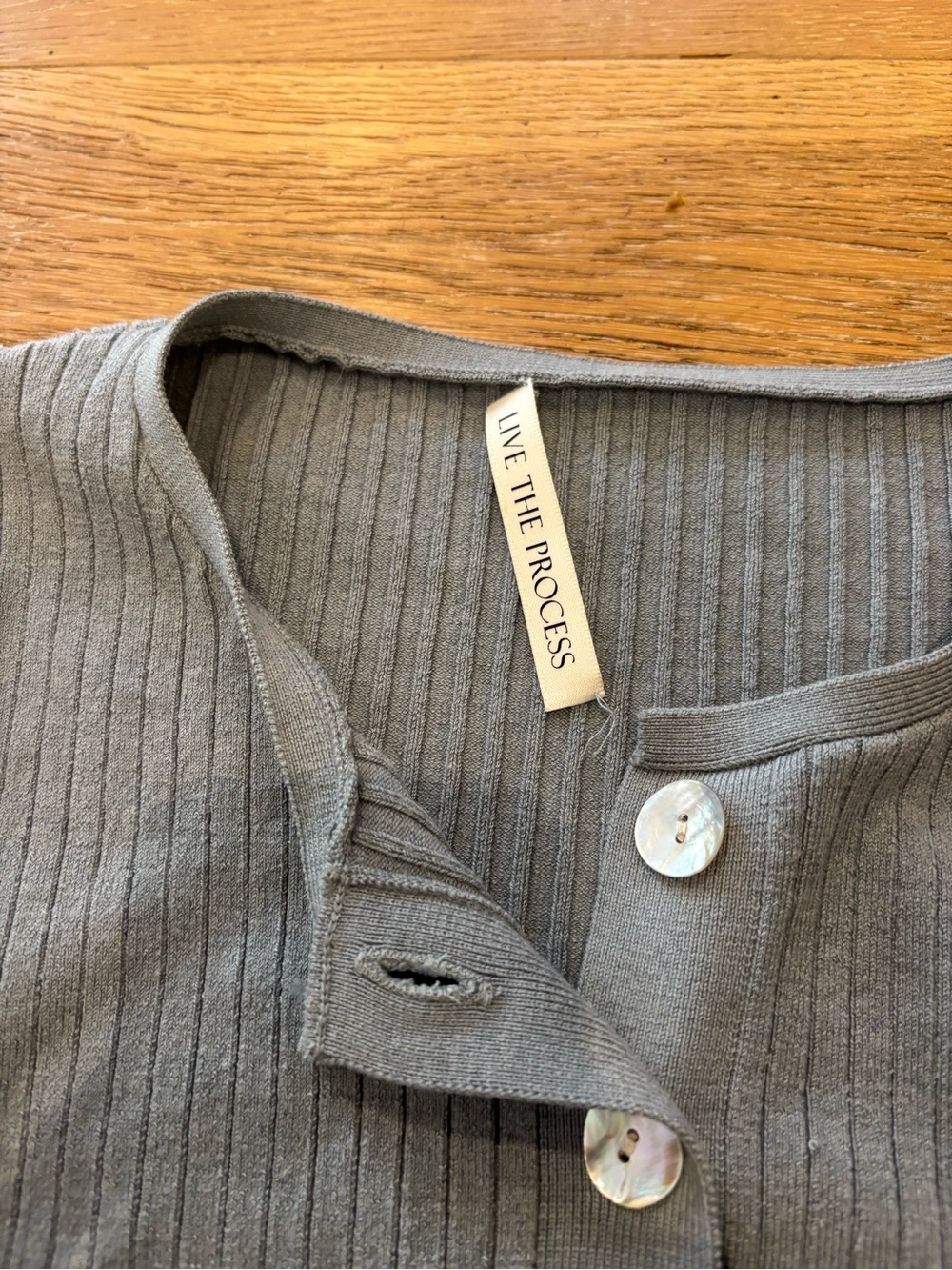 Pale blue Ribbed Button-Front Sweater - Picture 2 of 4